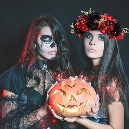 vamei Diadema Flores Catrina Tatuajes Halloween Disfraz de Día de los Muertos Diadema de Flores mexicanas de Halloween Disfraces para Adultos Niños Fiesta de Halloween