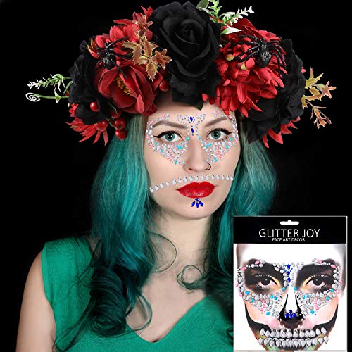 vamei Diadema Flores Catrina Tatuajes Halloween Disfraz de Día de los Muertos Diadema de Flores mexicanas de Halloween Disfraces para Adultos Niños Fiesta de Halloween