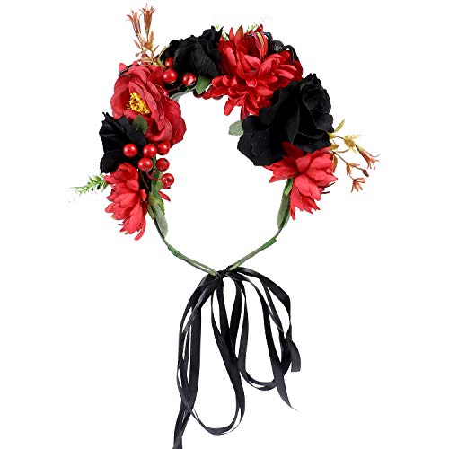 vamei Diadema Flores Catrina Tatuajes Halloween Disfraz de Día de los Muertos Diadema de Flores mexicanas de Halloween Disfraces para Adultos Niños Fiesta de Halloween