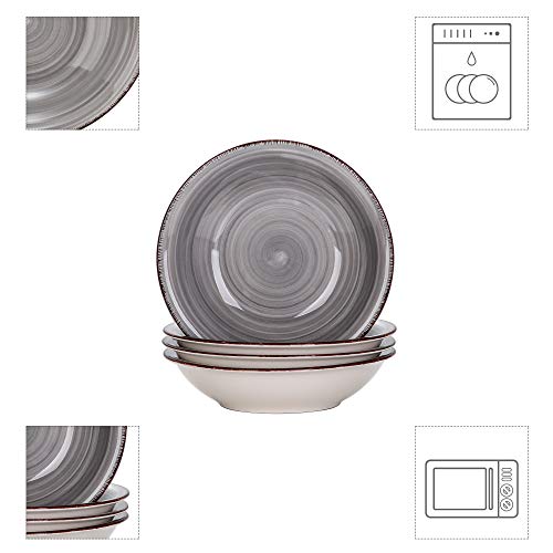 vancasso Serie Bella Juego de Platos de 4 Piezas Platos Hondos para Sopa, Ensalada, Vajillas de Gres Esmaltada Retro, Gris