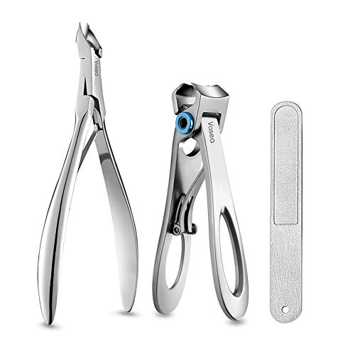 Vasea Cortauñas,Cortador de Uñas Profesional para Hombres y Mujeres,Alicates Cuticulas,Lima de Uñas,Juego de Cortaúñas de Acero Inoxidable 3 en 1 para Gruesas Uñas y Uñas de los pies