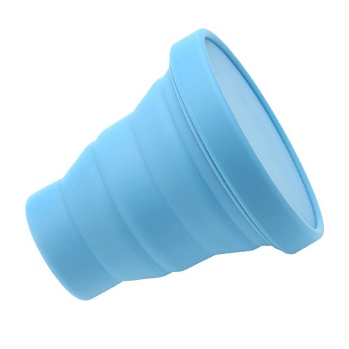 Vaso de té plegable de silicona, ideal para viaje, 200 ml, azul