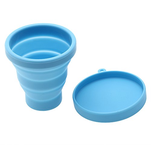 Vaso de té plegable de silicona, ideal para viaje, 200 ml, azul
