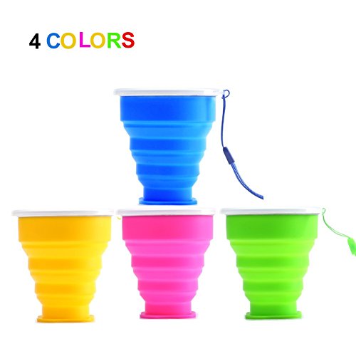 Vaso Plegable sin BPA Tazas de Café de Silicona Con tapa Copa de Viaje Portátil Para Senderismo Exterior Cámping Deportes (4 Pack)