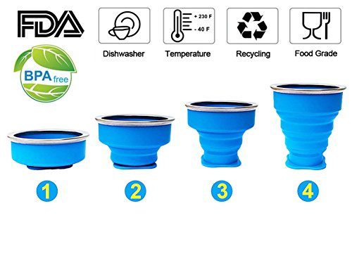 Vaso Plegable sin BPA Tazas de Café de Silicona Con tapa Copa de Viaje Portátil Para Senderismo Exterior Cámping Deportes (4 Pack)