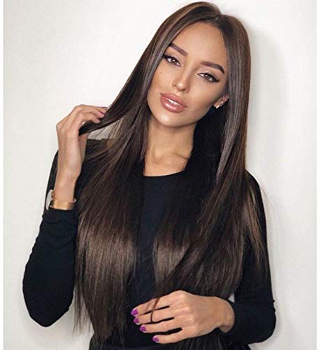 Vébonnie - Peluca con malla frontal natural negra con aspecto realista para mujer, pelo largo, ondulado, perfecto para diario y escuela, resistente al calor, 61 cm