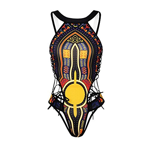 VECDY 2019 Bañador Monokini Push Up Traje De Baño étnico Vintage Siamés para Mujer Mujeres Vendaje De Una Pieza Bikini Bra Acolchado Ropa De Playa(Negro,XL)