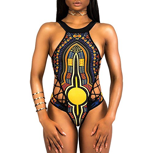 VECDY 2019 Bañador Monokini Push Up Traje De Baño étnico Vintage Siamés para Mujer Mujeres Vendaje De Una Pieza Bikini Bra Acolchado Ropa De Playa(Negro,XL)
