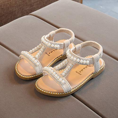 VECDY Sandalias Bebe Niña,Moda Linda Zapatillas Verano Bebés Niñas Perla Cristal Princesa Soltera Zapatos Romanos Sandalias Fresco Simple Antideslizante Casual para Fiestas, Bodas (Beige,30)