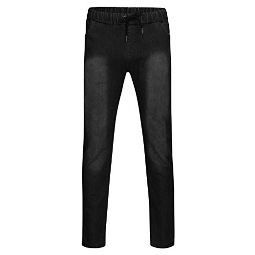 Vectry Pantalones Hombre Casual Letra Suelta Cordón Sólido Cintura Elástica Pantalones Largos de Mezclilla Casual Pantalones Trabajo