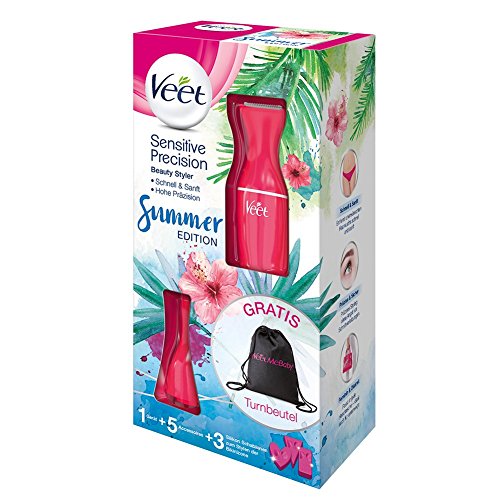 Veet Sensitive Precision Beauty Styler – Bikini Edition – El recortador de precisión para la cara y la zona del bikini – 1 unidad – 4 cabezales – 3 plantillas de silicona – Bolsa de deporte