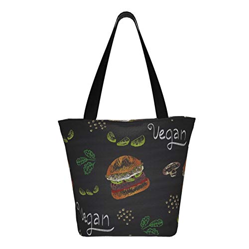 Vegan Avocado Burger Bolsos de hombro de lona para mujer Bolsos casuales Bolso de trabajo Bolsos de mano