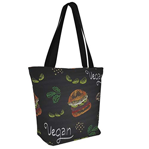 Vegan Avocado Burger Bolsos de hombro de lona para mujer Bolsos casuales Bolso de trabajo Bolsos de mano