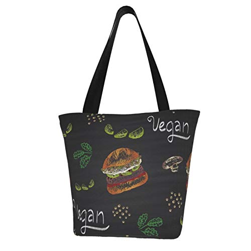Vegan Avocado Burger Bolsos de hombro de lona para mujer Bolsos casuales Bolso de trabajo Bolsos de mano