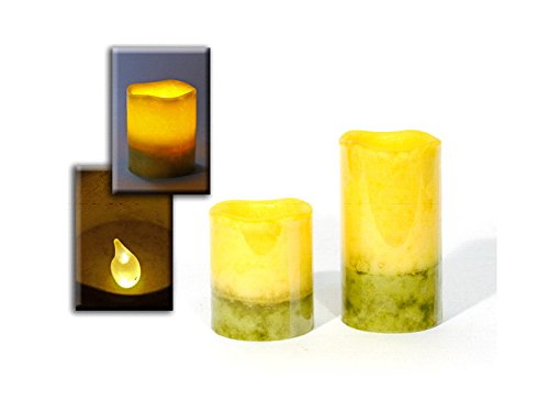 Vela LED de cera real, diámetro de 8 cm, color crema y marrón mármol, 9,5 cm