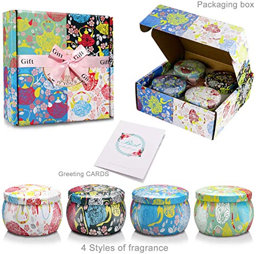 Velas Perfumadas Regalo(Pack de Regalo 4),Velas Aromaticas,Soja Velas en Frasco con limón,Lavanda,Higo para Dormitorio Yoga Aliviar la Presión Navidad Cumpleaños Regalos de Mujer (Green)