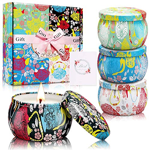 Velas Perfumadas Regalo(Pack de Regalo 4),Velas Aromaticas,Soja Velas en Frasco con limón,Lavanda,Higo para Dormitorio Yoga Aliviar la Presión Navidad Cumpleaños Regalos de Mujer (Green)