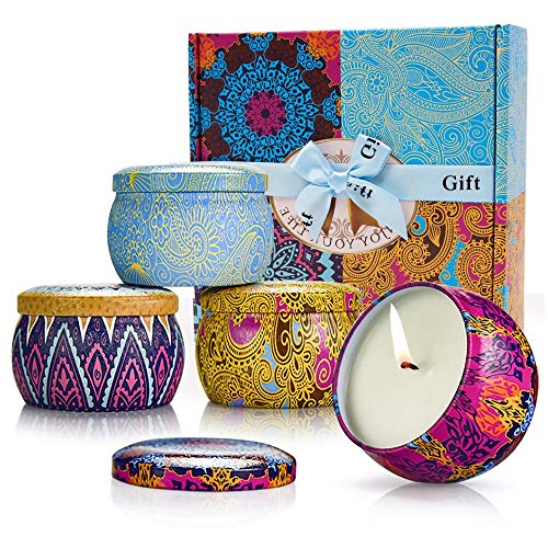Velas Perfumadas Regalo(Pack de Regalo 4),Velas Aromaticas,Soja Velas en Frasco con limón,Lavanda,Higo para Dormitorio Yoga Aliviar la Presión Navidad Cumpleaños Regalos de Mujer (Purple)