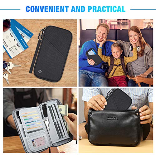 Vemingo Cartera para Pasaporte, Cartera Pasaporte para Viaje,Cartera Pasaporte para Familia con RFID 4 Pasaportes,13 Tarjetas de Crédito, Carnet de Identidad, Billetes de Avión 25 * 14 (Negro)