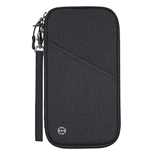 Vemingo Cartera para Pasaporte, Cartera Pasaporte para Viaje,Cartera Pasaporte para Familia con RFID 4 Pasaportes,13 Tarjetas de Crédito, Carnet de Identidad, Billetes de Avión 25 * 14 (Negro)