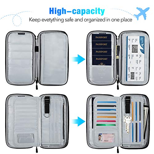 Vemingo Cartera para Pasaporte, Cartera Pasaporte para Viaje,Cartera Pasaporte para Familia con RFID 4 Pasaportes,13 Tarjetas de Crédito, Carnet de Identidad, Billetes de Avión 25 * 14 (Negro)