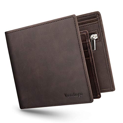 Vemingo Carteras de Hombre con Bolsillo de Moneda/Monedero con RFID Bloqueo para Tarjetas de Crédito Portamonedas Ligeros para Hombre/Adolescente (Xb-045 Marrón)