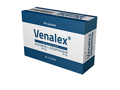 Venalex 500- Diosmina 450, Hesperidina 50- Circulacion, Varices, Hemorroides, Capilares- Para Piernas Cansadas- Sin Gluten, Vegano-60 Cápsulas