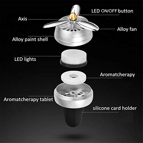 Ventilador ambientador con clip de ventilación LED, clip de ventilación de perfume con forma de hélice de la fuerza aérea, decoración de aromaterapia para ventilador de vehículo Silver