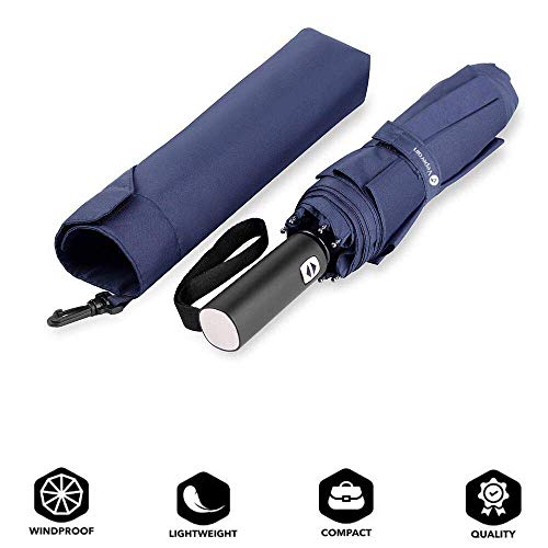 Veperain Paraguas-Paraguas Compacto Plegable, Resistente al Viento, con Tela hidro-Repelente, Pequeño y Ligero – Duradero Paraguas de Viaje (de Azul Marino)