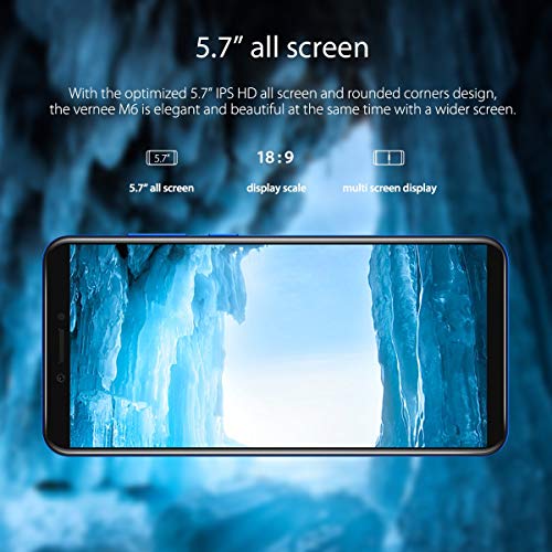 Vernee M6 Teléfono Móvil Android, Pantalla 5.7 Pulgadas, 3300 mAh, 4GB RAM+64GB ROM, Cámara Doble 16MP+13MP, Desbloqueo Rápido Huella, Dual SIM y Dual Navegación, Smartphone Libre 4G - Azul