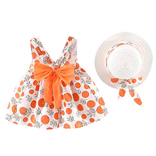 Vestido Bebé Agatha Ruiz De La Prada Elegante - Falda Corta de Niña Sin Manga + Sombrero de Sol con Lazo Conjunto de 2 Piezas - Vestido Bebés Playa para Cumpleaños,Vacaciones