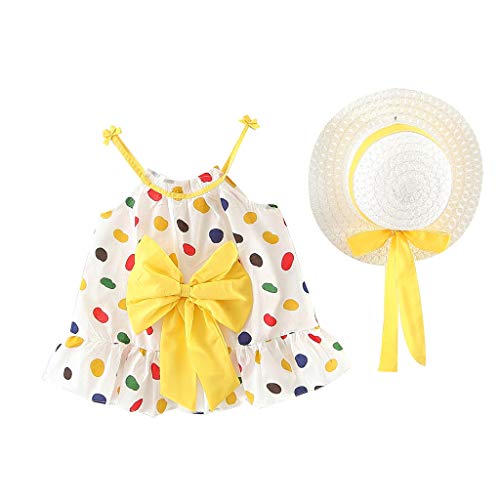 Vestido Bebé Agatha Ruiz De La Prada Elegante - Falda Corta de Niña Sin Manga + Sombrero de Sol con Lazo Conjunto de 2 Piezas - Vestido Bebés Playa para Cumpleaños,Vacaciones