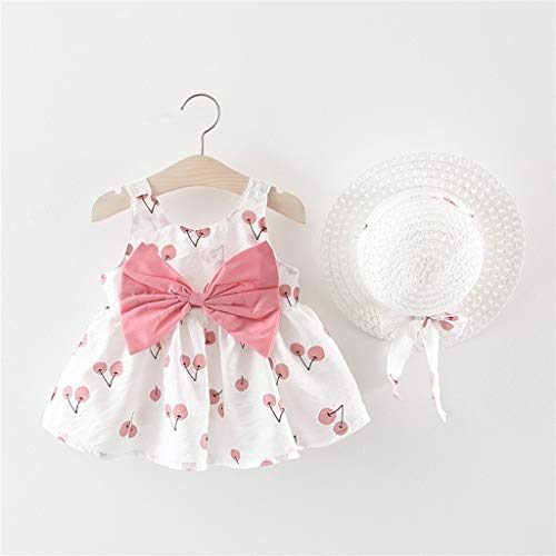 Vestido Bebé Agatha Ruiz De La Prada Elegante - Falda Corta de Niña Sin Manga + Sombrero de Sol con Lazo Conjunto de 2 Piezas - Vestido Bebés Playa para Cumpleaños,Vacaciones