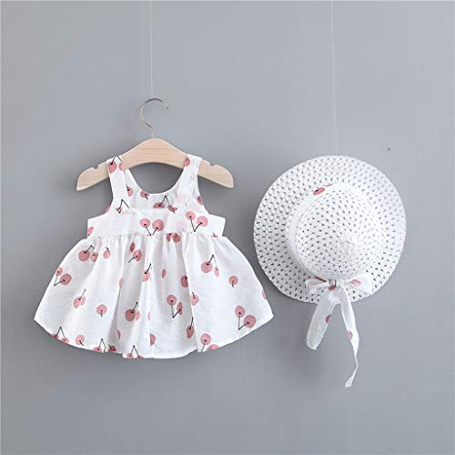 Vestido Bebé Agatha Ruiz De La Prada Elegante - Falda Corta de Niña Sin Manga + Sombrero de Sol con Lazo Conjunto de 2 Piezas - Vestido Bebés Playa para Cumpleaños,Vacaciones
