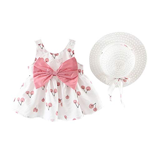 Vestido Bebé Agatha Ruiz De La Prada Elegante - Falda Corta de Niña Sin Manga + Sombrero de Sol con Lazo Conjunto de 2 Piezas - Vestido Bebés Playa para Cumpleaños,Vacaciones