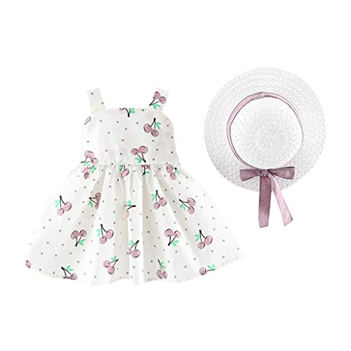 Vestido Bebé Niña Elegante - Falda Corta de Niña Sin Manga + Sombrero de Sol con Lazo Conjunto de 2 Piezas - Vestido Bebés Playa para Cumpleaños, Vacaciones