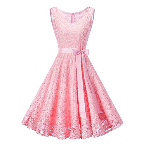 Vestido de túnica de encaje floral vintage para mujer, sin mangas, cuello en V, elegante, para fiesta, estilo retro de los años 50