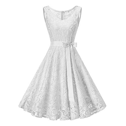 Vestido de túnica de encaje floral vintage para mujer, sin mangas, cuello en V, elegante, para fiesta, estilo retro de los años 50