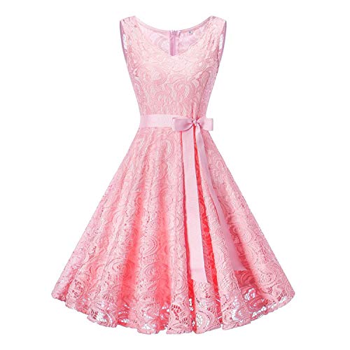 Vestido de túnica de encaje floral vintage para mujer, sin mangas, cuello en V, elegante, para fiesta, estilo retro de los años 50