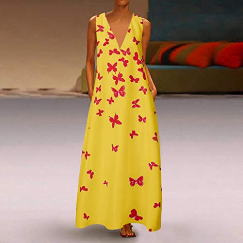 Vestido de Verano Floral sin Mangas con Estampado de algodón sin Mangas Diario Vintage de Mujer Vintage Sexy Vestido con Escote Estampada Dividido Vestidos De Fiesta Mujer Tallas Grandes De Moda