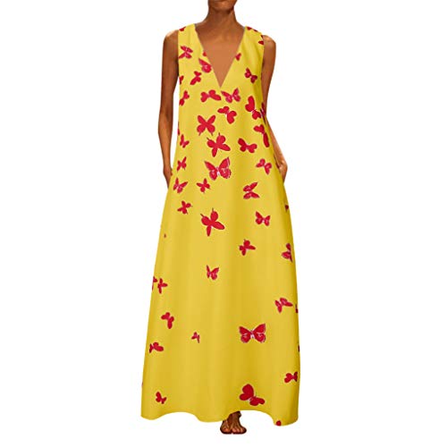 Vestido de Verano Floral sin Mangas con Estampado de algodón sin Mangas Diario Vintage de Mujer Vintage Sexy Vestido con Escote Estampada Dividido Vestidos De Fiesta Mujer Tallas Grandes De Moda