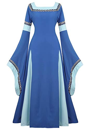 Vestido Medieval Renacimiento Mujer Vintage Victoriano gotico con Manga Larga de Llamarada Disfraz Princesa Azul m