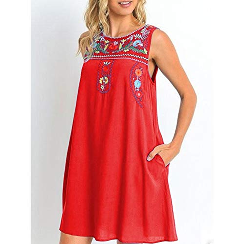 Vestido sin Mangas Ocasional del Bordado Las Mujeres Verano para Verano Boho Playa de Ropa en Oferta Diario Estampados Flores Rectos Casuales Mini Playeros Diarios Gasa Sueltos Señora Pla
