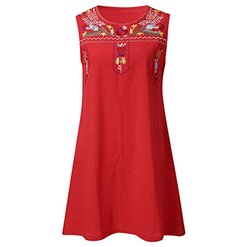 Vestido sin Mangas Ocasional del Bordado Las Mujeres Verano para Verano Boho Playa de Ropa en Oferta Diario Estampados Flores Rectos Casuales Mini Playeros Diarios Gasa Sueltos Señora Pla