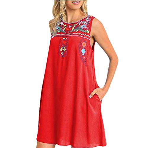 Vestido sin Mangas Ocasional del Bordado Las Mujeres Verano para Verano Boho Playa de Ropa en Oferta Diario Estampados Flores Rectos Casuales Mini Playeros Diarios Gasa Sueltos Señora Pla