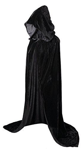 VGLOOKO Full Length Hooded Robe Cloak Long Velvet Cape Cosplay Costume 59" Black