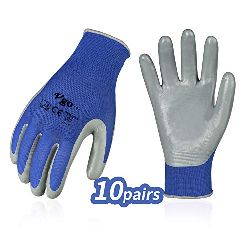 Vgo 10-Pares Guantes Nitrilo, Guantes de Jardinería y Guantes de Trabajo Multifuncionales (Azul, Talla 7/S, NT2110)