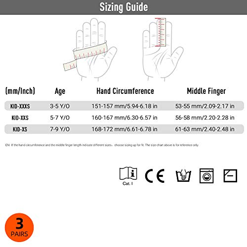 Vgo 3-Pares de Guantes de Jardinería con Revestimiento de Látex de Espuma Natural para Niños para Trabajo Ligeros, Actividad al Aire Libre (XXXS - Edad 2-4, Verde, Azul y Rosa, KID-RB6013)