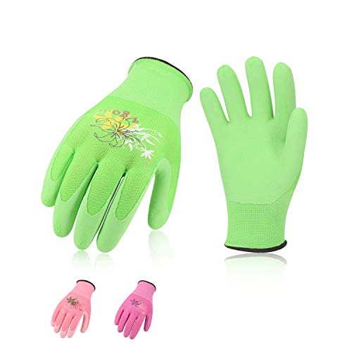 Vgo 3Pares Guantes látex mujer de jardinería y guantes de trabajo de revestimiento con gomaespuma (3Colores, 7/S, RB6013)