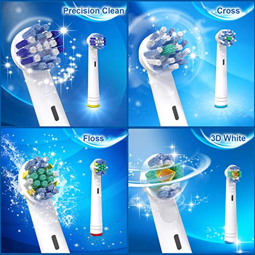 Vibeey 16 Recambios Cepillo para Braun Oral B, 4 Tipos de Cabezales de Cepillo de Dientes: 4 Cross, 4 Precision, 4 Floss y 4 3D White,Cabezales de Cepillo para Cepillos de Dientes Eléctricos Oral B